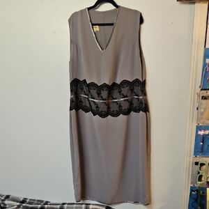 Gray Sleeveless V-Neck Sheath Midi Dress